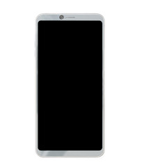 Silver mobile smart phone mock up  with black screen isolated on white background. Front view.
