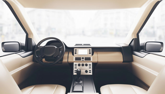 Interno automobile con sedili in pelle e navigatore