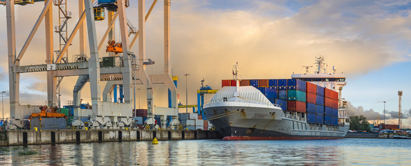 Containers loading by crane, Trade Port , Shipping