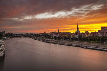 Evening panorama of Szczecin after sunset