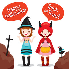 Two Girls Wearing Halloween Costume, Mystery, Holiday, Culture, Halloween, Decoration, Fantasy, Night Party