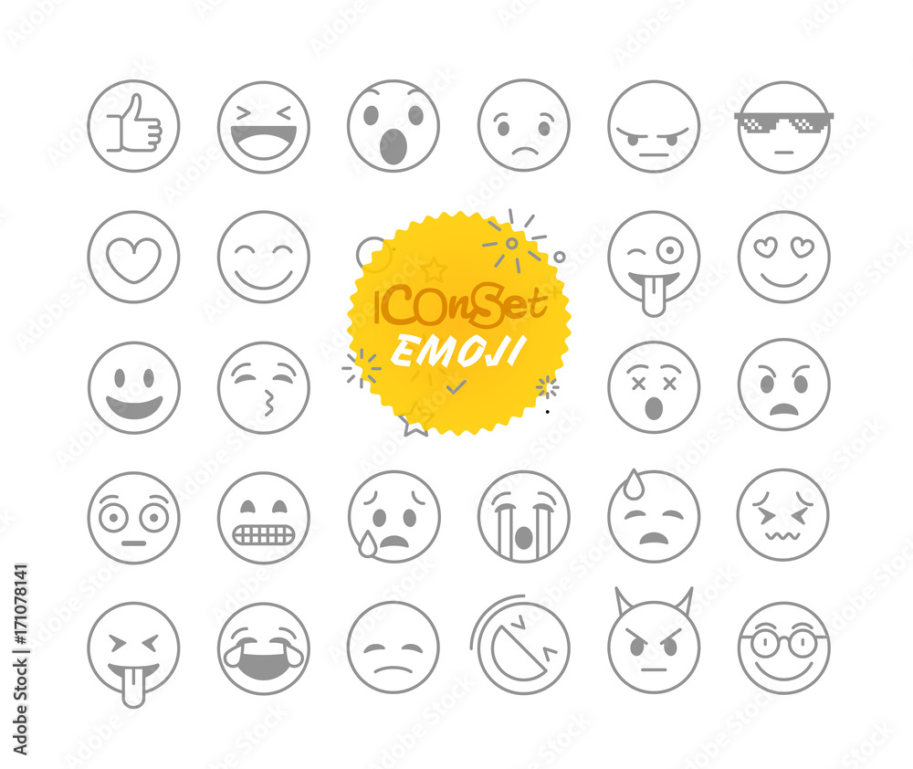 Poster different thin line emoji collection. vector icon set