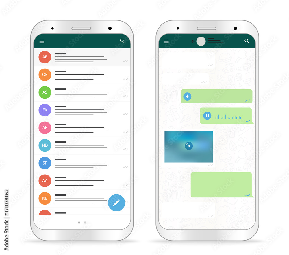 Poster modern smartphone messenger app. vector mockup