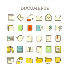 Different paper documents thin line color icons vector set