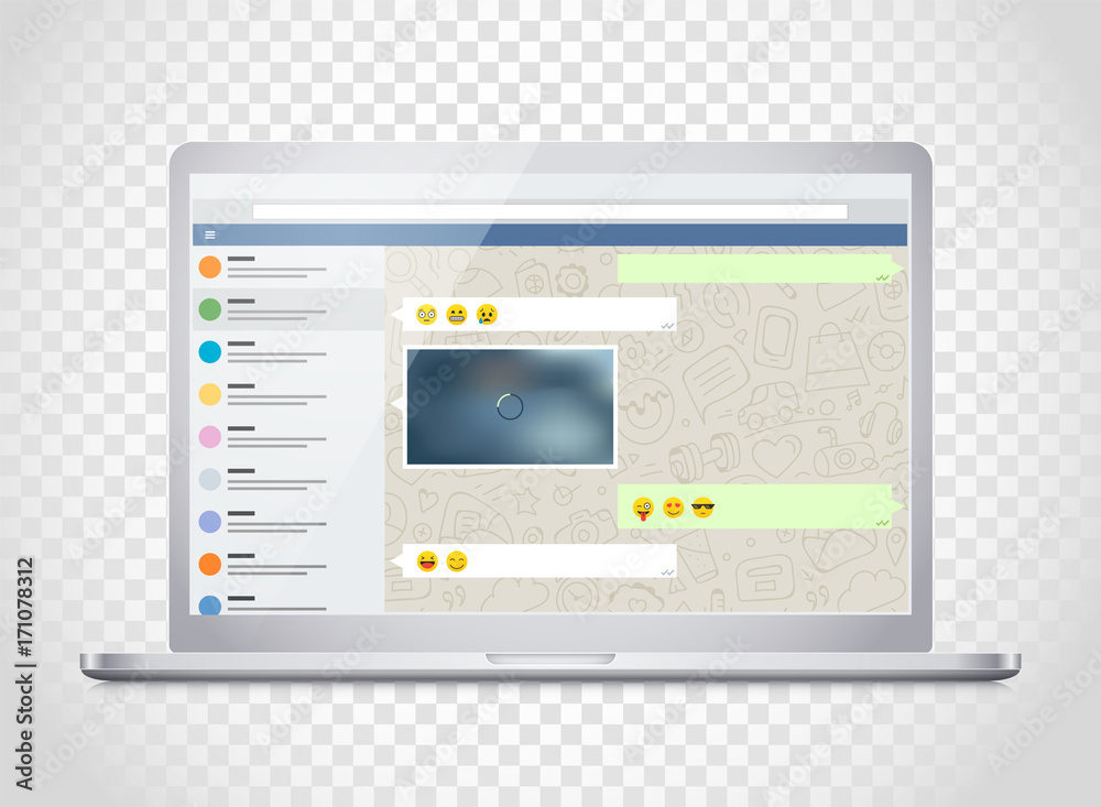 Poster Vector notebook with messenger application on the screen. Photoreal mockup. Template for a content