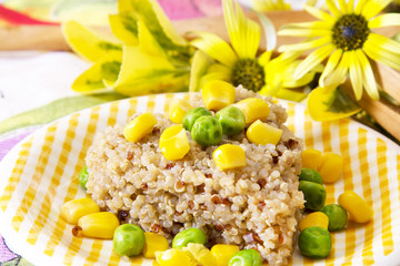 delicious quinoa salad with floral background