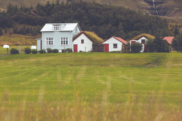 Fototapeta na wymiar White Siding Icelandic Houses