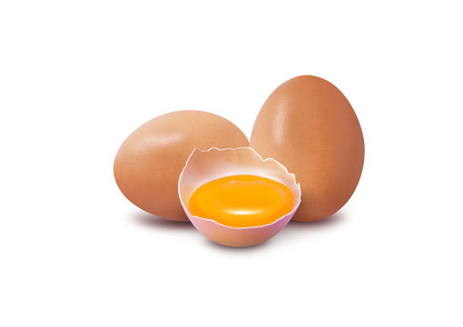 With brown eggs on a white background.