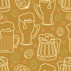 Beer seamless pattern. Vector background. 