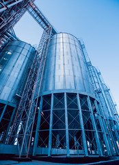 Modern silos for storing grain harvest. Agriculture.