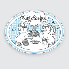 Fototapeta na wymiar Oktoberfest card. Bears in friendly conversation over a beer.