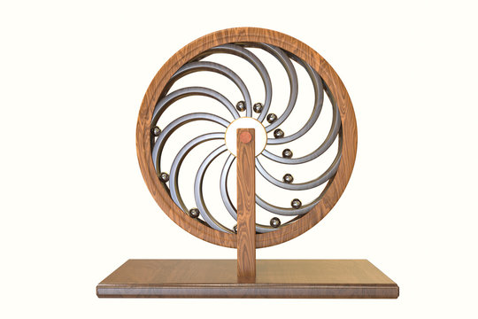 Perpetual motion machine, Perpetuum mobile, 3D illustration. 3D model is accurately made according to drawings of Leonardo da Vinci