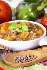 lentil casserole with tomatoes and peppers
