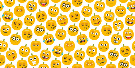 Seamless background of pumpkins emoticons