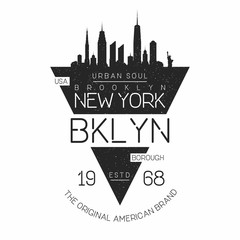 New York, Brooklyn modern typography for t-shirt print. New York skyline silhouette. T-shirt graphics