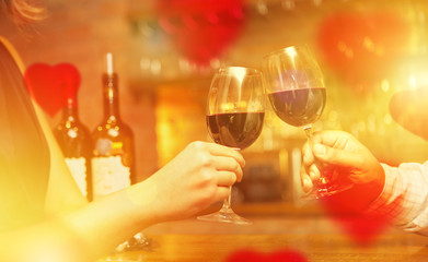Valentine's Day concept with wine and glasses