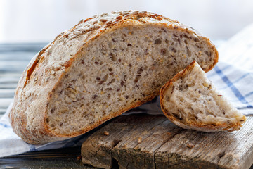 Bread with seeds of flax, sunflower, sesame and pumpkin.