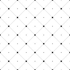 Abstract seamless pattern background. Regular diagonal grid of solid lines with dots in the cross points. Vector illustration.