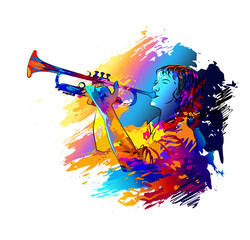 Trumpet player. Colorful vector illustration - 171081968