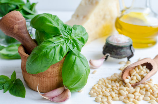 Green basil pesto ingredients