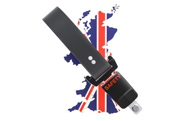 British map with safety belt. Security and protect or insurance concept, 3D rendering