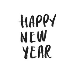 Happy new year - hand drawn Christmas lettering quote. Cute New Year phrase. Vector illustration