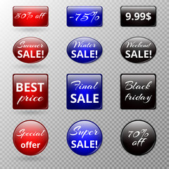 A set of icons with special offers and discounts on a transparent background.
