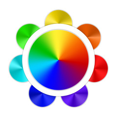 Multicolored conical gradients in the form of a rainbow button on a white background. Vector illustration.
