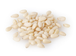 Shelled cedar pine nuts isolated on white background with clipping path