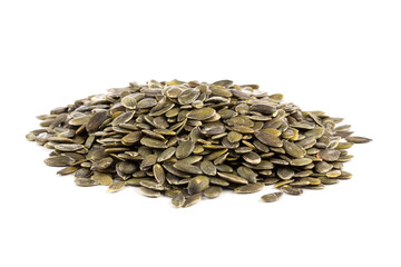 Pumpkin seeds on a white background