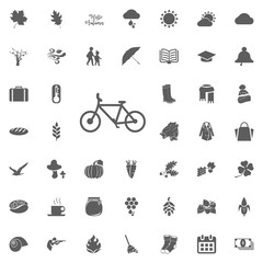 Autumn hand drawn lettering. Retro bicycle with basket of leaves. Healthy lifestyle, fitness. Vector illustration EPS10.