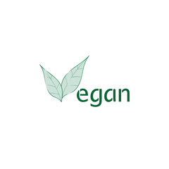 Vegan green leaves logo template  vector illustration