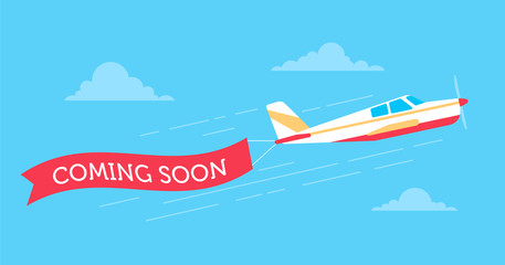 Retro styled plane with the ribbon. Flat design illustration. Perfect for web banners and advertisement.  © Oleg and Polly