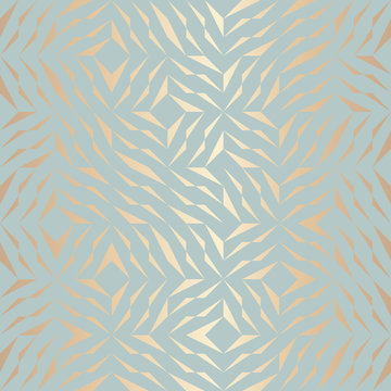 Seamless vector geometric golden element pattern. Abstract background copper texture on blue green. Simple minimalistic graphic print. Modern turquoise trellis grid. Trendy hipster sacred geometry