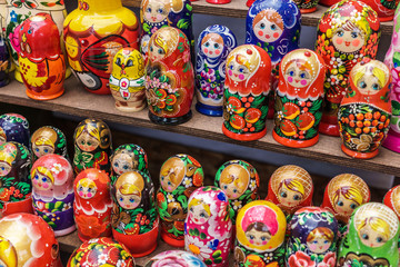 Fototapeta na wymiar Matryoshka is a Russian wooden toy in the form of a painted doll