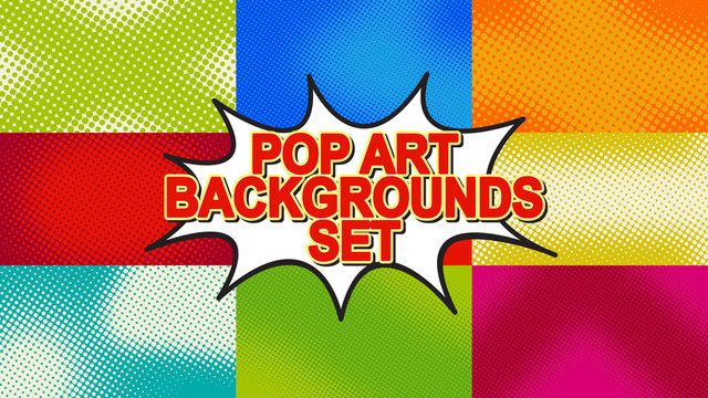 Pop art background set with halftone dots, vector retro comic dotted backgrounds design HD