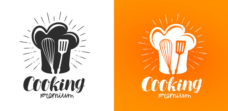 Cooking logo or label. Cuisine, kitchen icon. Lettering vector illustration