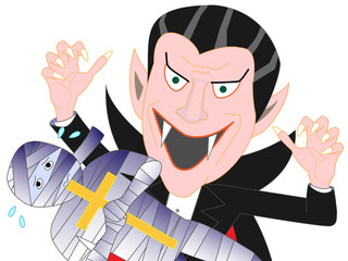 ハロウィンの日に獲物を探すドラキュラ。