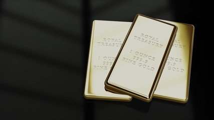 Three gold bars of one ounce fine gold 3d illustration
