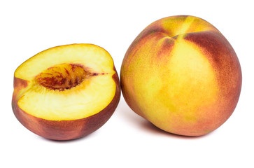 Ripe peaches on white background