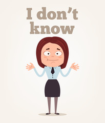 Office worker woman character do not understand. Vector flat cartoon illustration