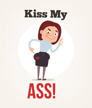 Daring office worker woman character showing kiss my ass. Vector flat  cartoon illustration Stock Vector | Adobe Stock