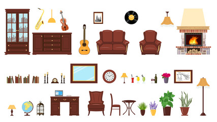 Big realistic Set of home interior setting elements for home design