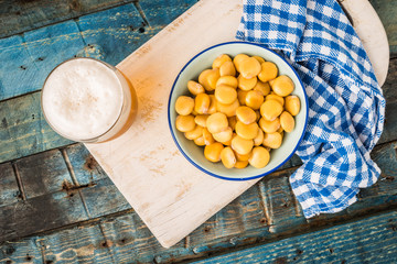 Tasty lupins and glass of beer