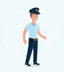Illustration of a policeman with a complete uniform on a white background