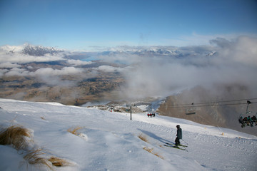 Wintertime scene at Coronet Peak Ski Resort above Otago, New Zealand