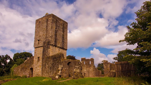 The ruins of Mugdock Castle in Mugdock Country Park near Glasgow in Scotland, UK.