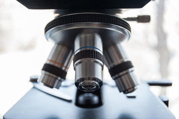 Optical microscope - science and laboratory equipment. Microscope is used for conducting planned, research experiments, educational demonstrations in medical and health institutions, lab.