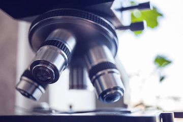 Optical microscope - science and laboratory equipment. Microscope is used for conducting planned, research experiments, educational demonstrations in medical and health institutions, lab.
