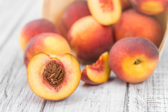 Portion of Fresh Peaches, selective focus